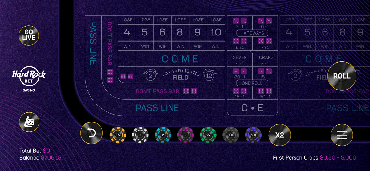 Craps table with hard rock logo