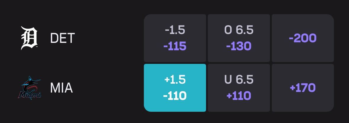 Detroit Tigers at Miami Marlins on Hard Rock Bet